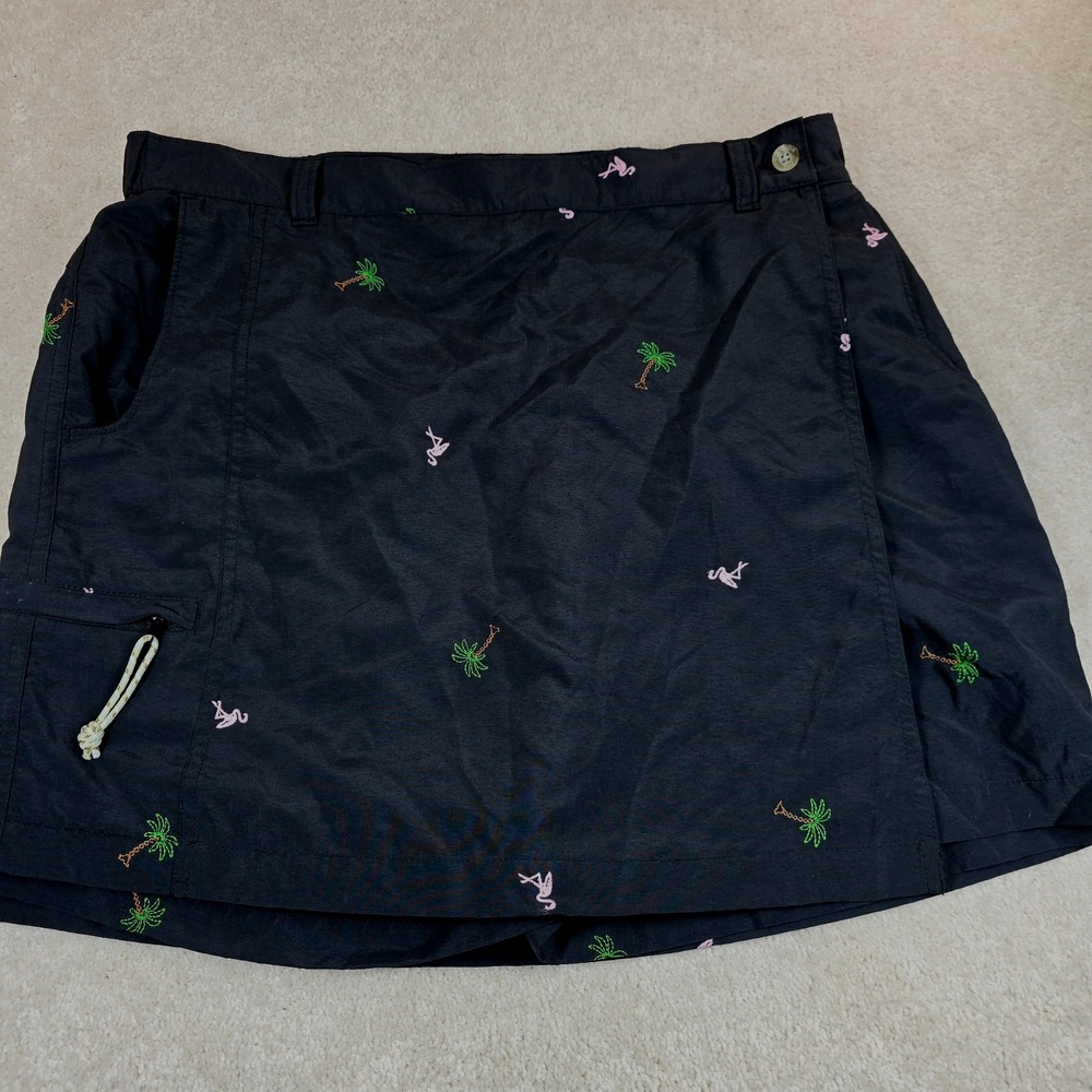 Columbia Wrap Skort Womens L Black Nylon Embroidered‎ Tropical Flamingo Lined
